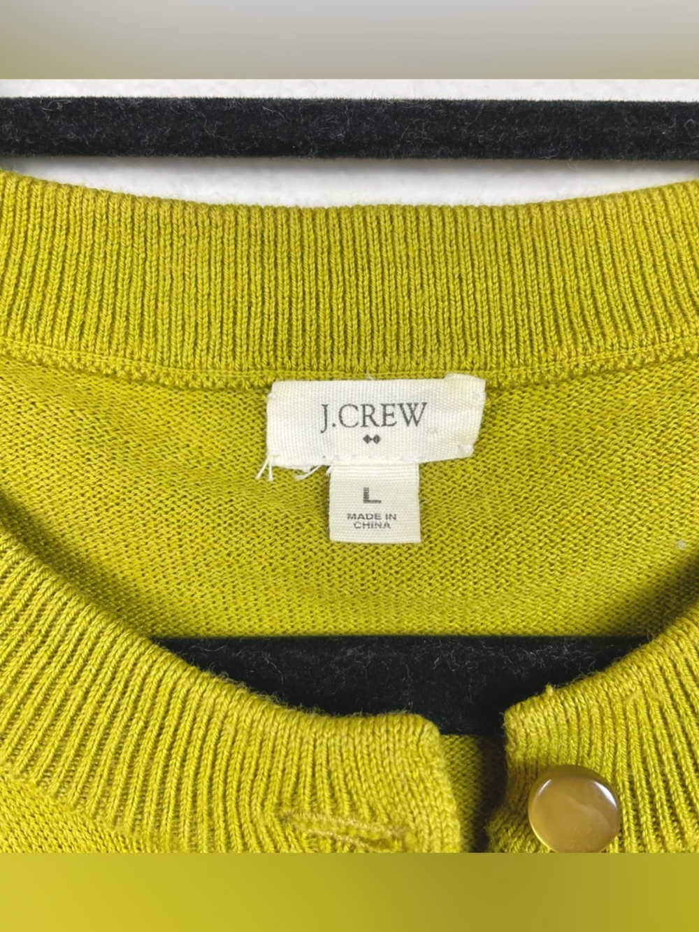 J. Crew Women's Large Chartreuse 3/4 Sleeve Button Front 100% Cotton Cardigan - Picture 3 of 16